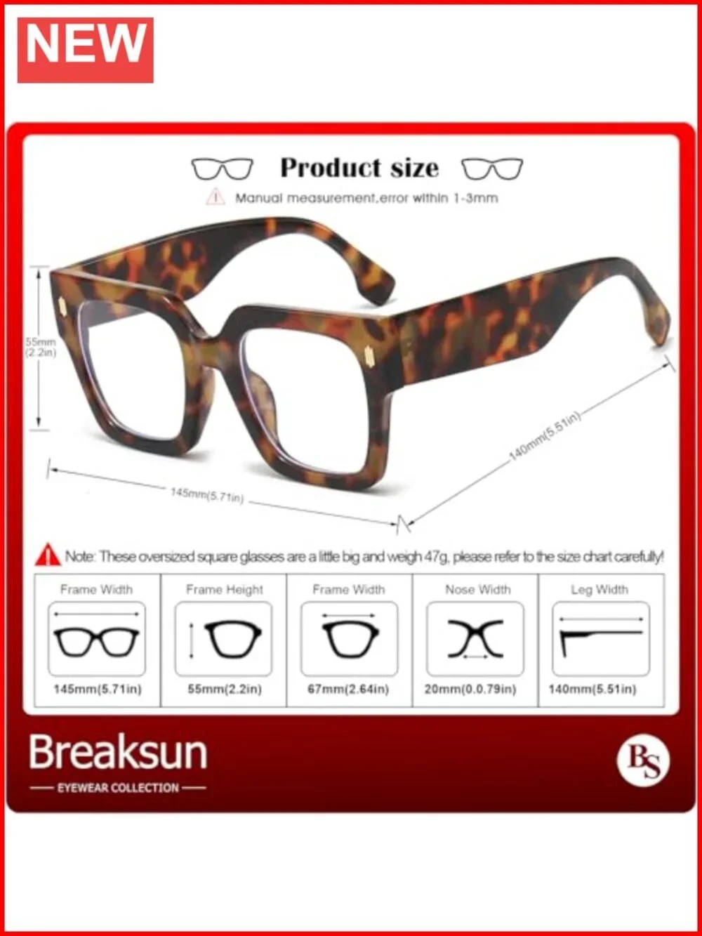 Oversized Square Blue Light Blocking Glasses for Men Women Computer Eyeglasses
